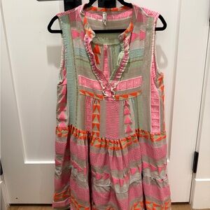 Vibrant Pink and Orange Geometric Dress from Italy